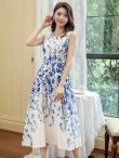 画像14: XS-Lサイズあり 【GINZA COUTURE/銀座クチュール】フラワープリント/ ノースリーブ/ ミモレ丈/ フレア/ Aライン/ ワンピース/ ミディアムドレス/ キャバドレス[OF2] (14)