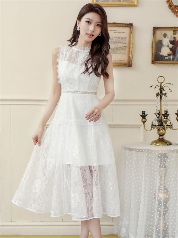 画像3: XS-Lサイズあり【ERUKEI エルケイ】フラワーレース/ Aライン/ ミモレ丈/ ノースリーブ/ ワンピース/ ミディアムドレス/ キャバドレス[OF2] (3)