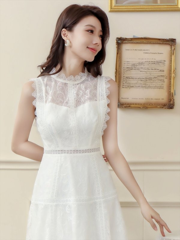 画像5: XS-Lサイズあり【ERUKEI エルケイ】フラワーレース/ Aライン/ ミモレ丈/ ノースリーブ/ ワンピース/ ミディアムドレス/ キャバドレス[OF2] (5)