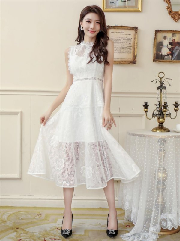 画像6: XS-Lサイズあり【ERUKEI エルケイ】フラワーレース/ Aライン/ ミモレ丈/ ノースリーブ/ ワンピース/ ミディアムドレス/ キャバドレス[OF2] (6)