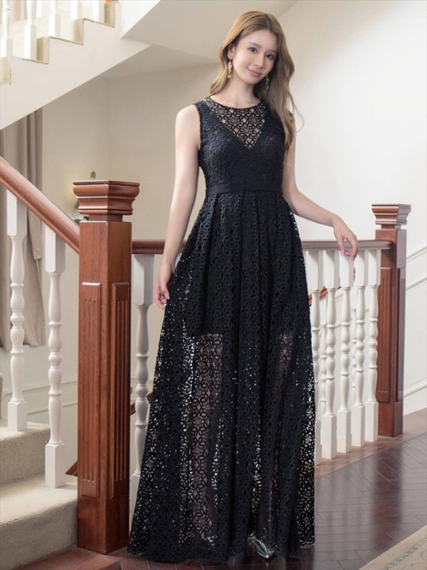 画像2: XS-Lサイズあり【SETTAN/セッタン】総レース/ ノースリーブ/ Aライン/ ロングドレス/ キャバドレスlong[OF2] (2)