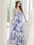 画像17: XS-Lサイズあり【SETTAN/セッタン】ローズプリント/ Vネック/ ノースリーブ/ Aライン/ フレア/ ロングドレス / キャバドレス long[OF2] (17)