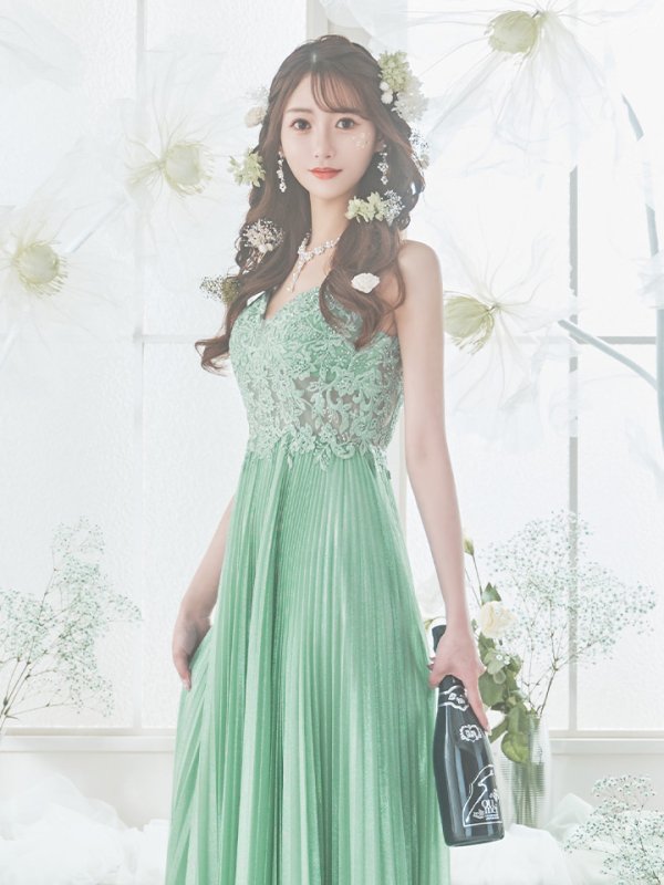 画像16: XS-Lサイズあり【SETTAN/セッタン】ワンカラー/ キャミソール/ 刺繍/ シアー/ ラメ/ プリーツ/ Aライン/ ロングドレス / キャバドレス long[OF2] (16)