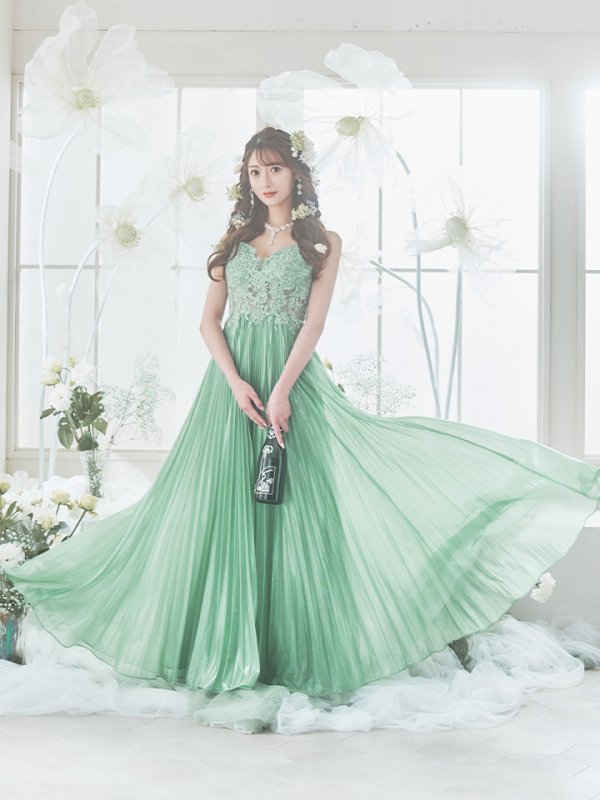 画像13: XS-Lサイズあり【SETTAN/セッタン】ワンカラー/ キャミソール/ 刺繍/ シアー/ ラメ/ プリーツ/ Aライン/ ロングドレス / キャバドレス long[OF2] (13)