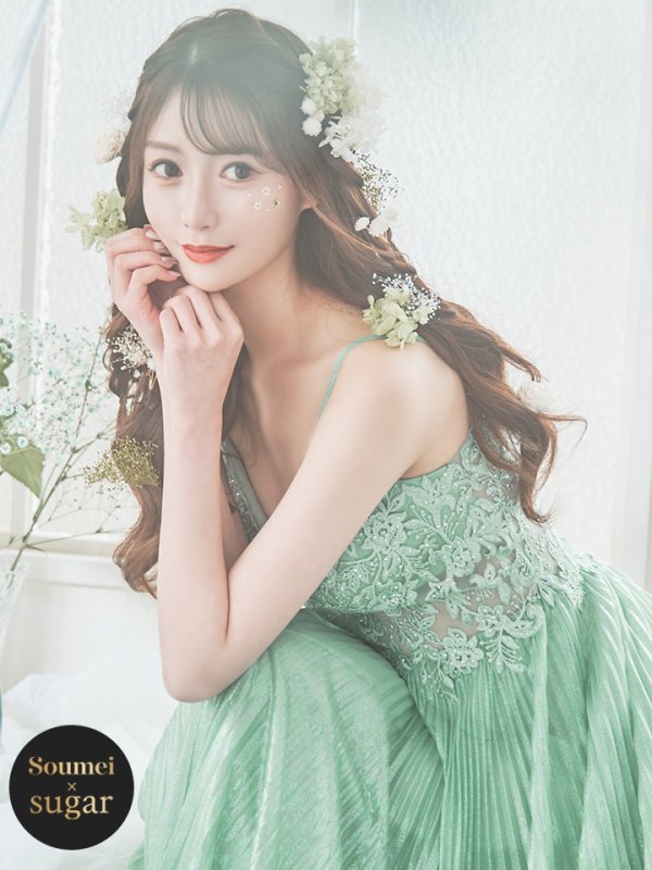 画像8: XS-Lサイズあり【SETTAN/セッタン】ワンカラー/ キャミソール/ 刺繍/ シアー/ ラメ/ プリーツ/ Aライン/ ロングドレス / キャバドレス long[OF2] (8)