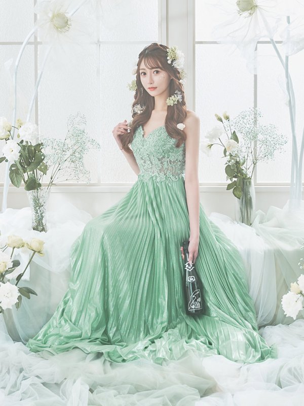 画像18: XS-Lサイズあり【SETTAN/セッタン】ワンカラー/ キャミソール/ 刺繍/ シアー/ ラメ/ プリーツ/ Aライン/ ロングドレス / キャバドレス long[OF2] (18)