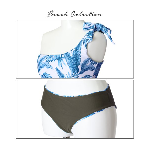 画像11: 【即日発送】【水着セール】【ビキニ】【水着】ワンショルダーバイカラーリーフビキニ[YMT] (11)