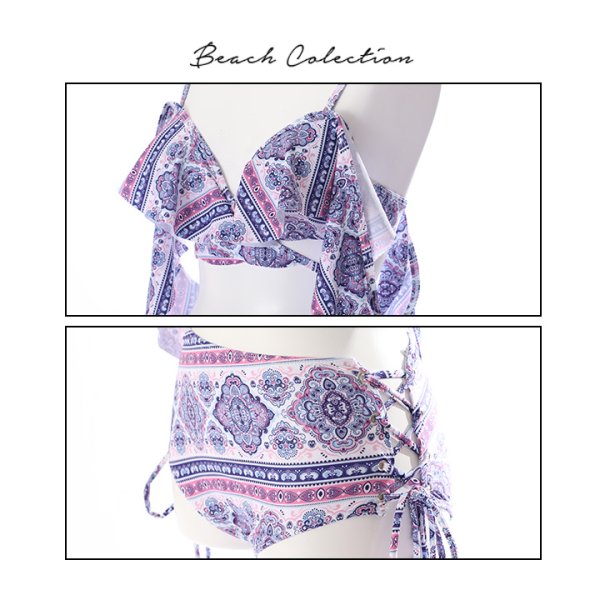 画像8: 【即日発送】SALE！【ビキニ】【水着】フリルオフショルダースカーフ柄ビキニ[YMT] (8)