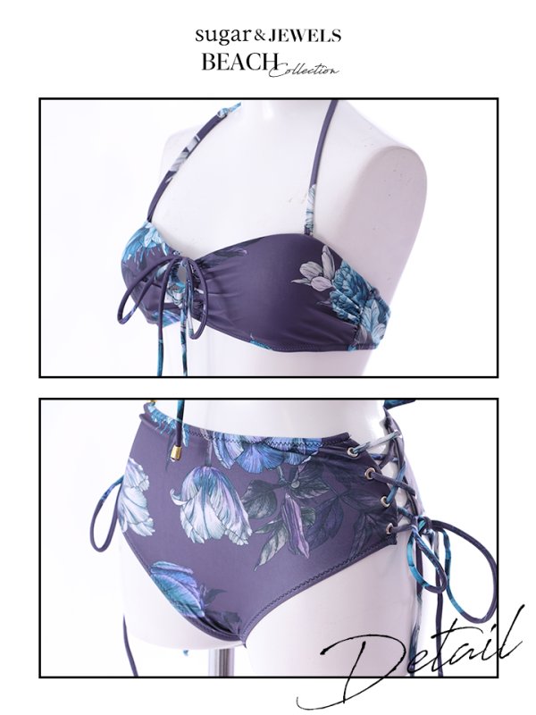 画像15: 【即日発送】【水着セール】【ビキニ】【水着】バンドゥハイウエストモーヴパープルフラワービキニ[YMT] (15)