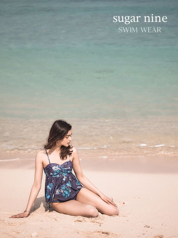 画像5: 【即日発送】SALE！【ビキニ】【水着】ペプラムフリル/ バンドゥ/ ハイウエスト/ モーヴパープルフラワービキニ [YMT] (5)