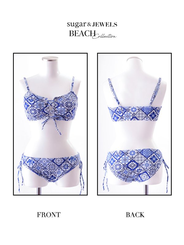 画像10: 【即日発送】SALE！【ビキニ】【水着】フロントレースアップパネル柄ビキニ[YMT] (10)
