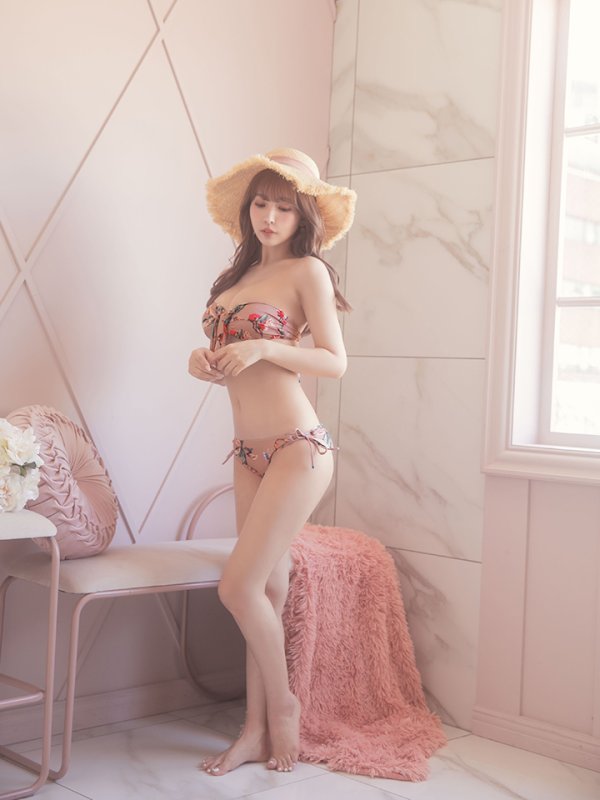 画像9: 【即日発送】再入荷！【ビキニ】【水着】フロントリボンバンドゥフラワービキニ/カーディガン[YMT] (9)