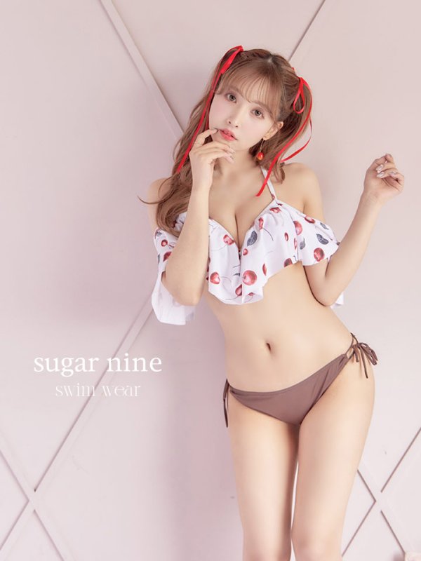 画像1: 【ビキニ】【水着】フリルショルダーさくらんぼビキニ[YMT] (1)