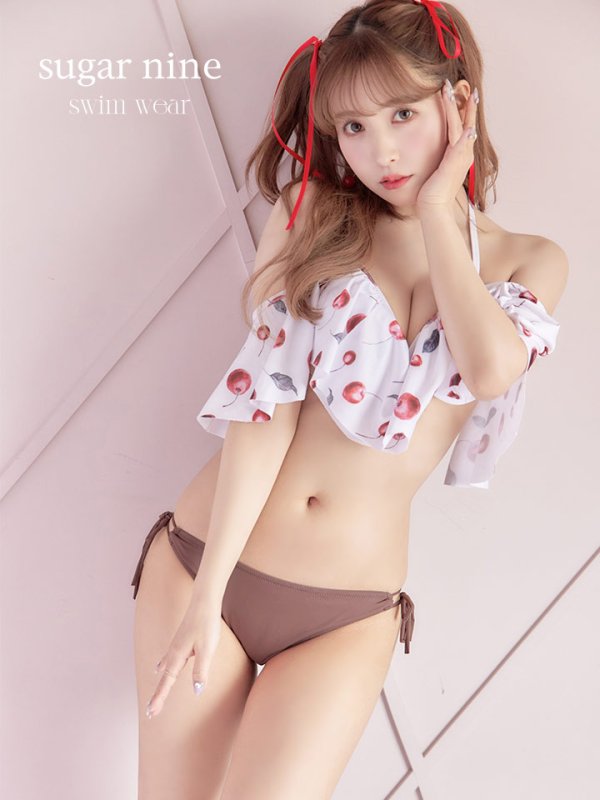 画像3: 【即日発送】【ビキニ】【水着】フリルショルダーさくらんぼビキニ[YMT] (3)