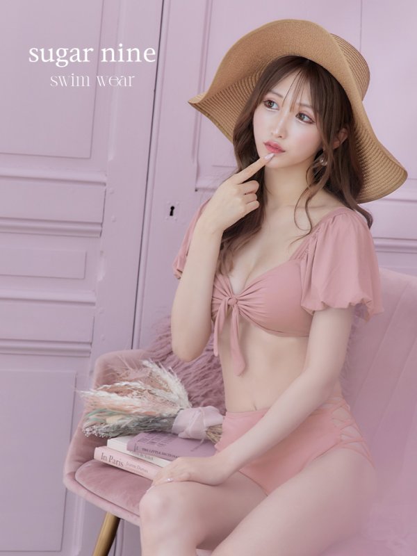 画像1: 【ビキニ】【水着】袖ありギャザーハイウエストビキニ[YMT] (1)
