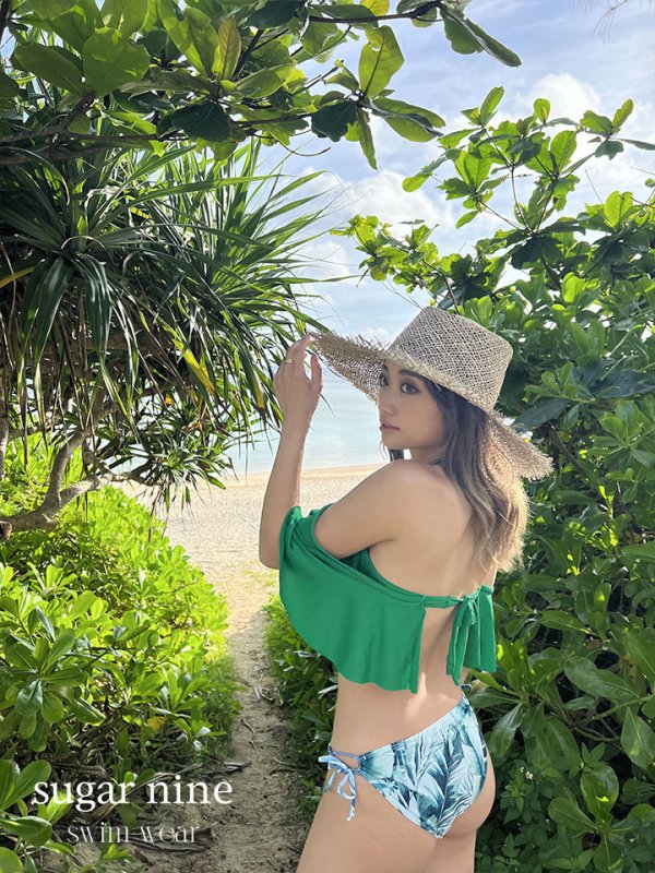 画像4: 【即日発送】SALE！【ビキニ】【水着】フリルショルダーリーフ柄ビキニ[YMT] (4)