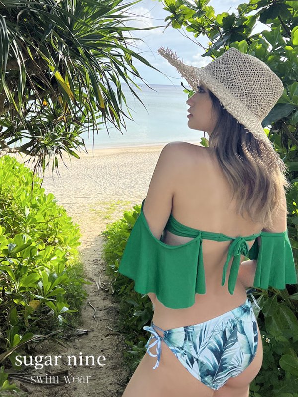 画像5: 【即日発送】SALE！【ビキニ】【水着】フリルショルダーリーフ柄ビキニ[YMT] (5)