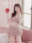 画像3: 【ビキニ】【水着】スカート付き2way ギンガムチェック柄 クロスビキニ 3点セット【予約/6月下旬発送予定】[YMT](MG-SN003) (3)
