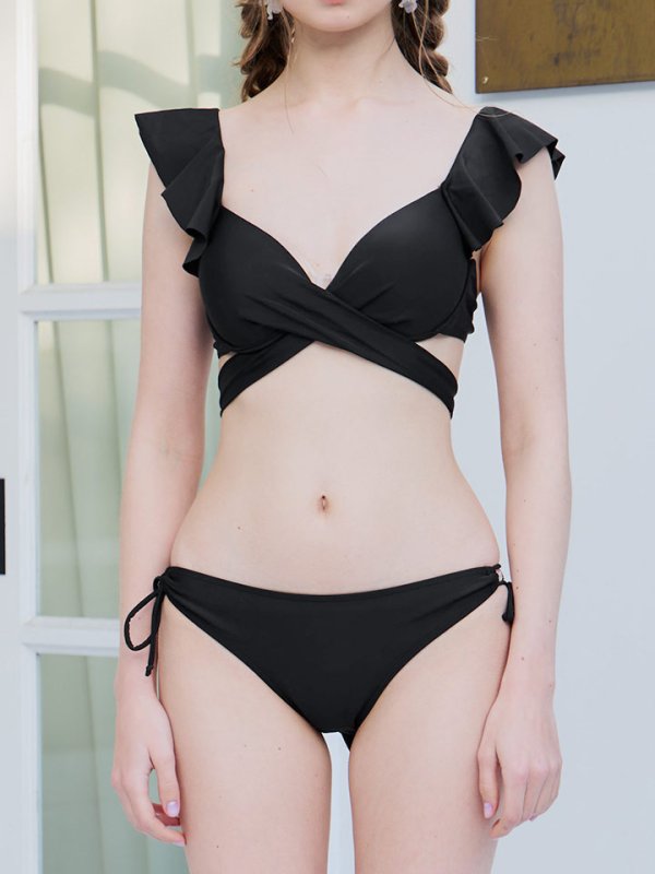 画像18: 【即日発送】【ビキニ】【水着】ショルダーフリルクロスビキニ/無地/シンプル[FB01] (18)