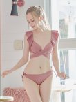 画像6: 【即日発送！】【ビキニ】【水着】ショルダーフリルクロスビキニ/無地/シンプル[YMT] (6)
