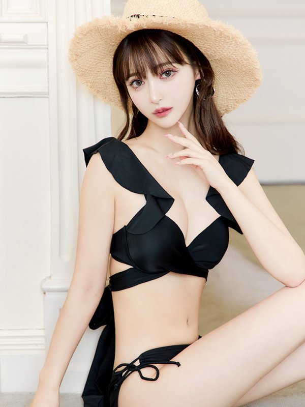 画像19: 【即日発送！】【ビキニ】【水着】ショルダーフリルクロスビキニ/無地/シンプル[YMT] (19)