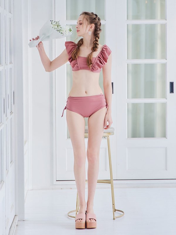 画像14: 【即日発送】【水着セール】【ビキニ】【水着】フリルショルダービキニ/ハイウエスト/無地/シンプル[YMT] (14)