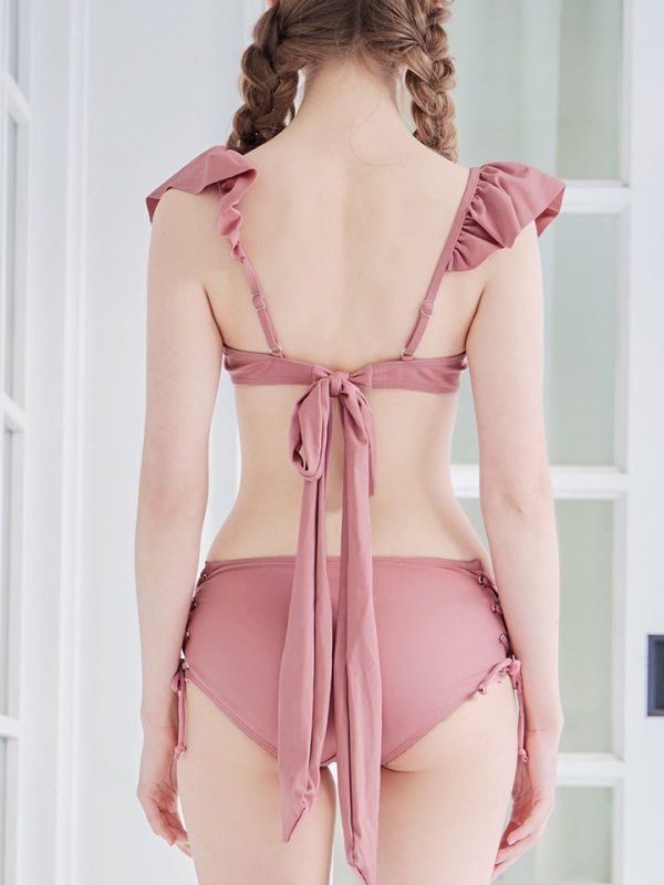 画像8: 【即日発送】【水着セール】【ビキニ】【水着】フリルショルダービキニ/ハイウエスト/無地/シンプル[YMT] (8)