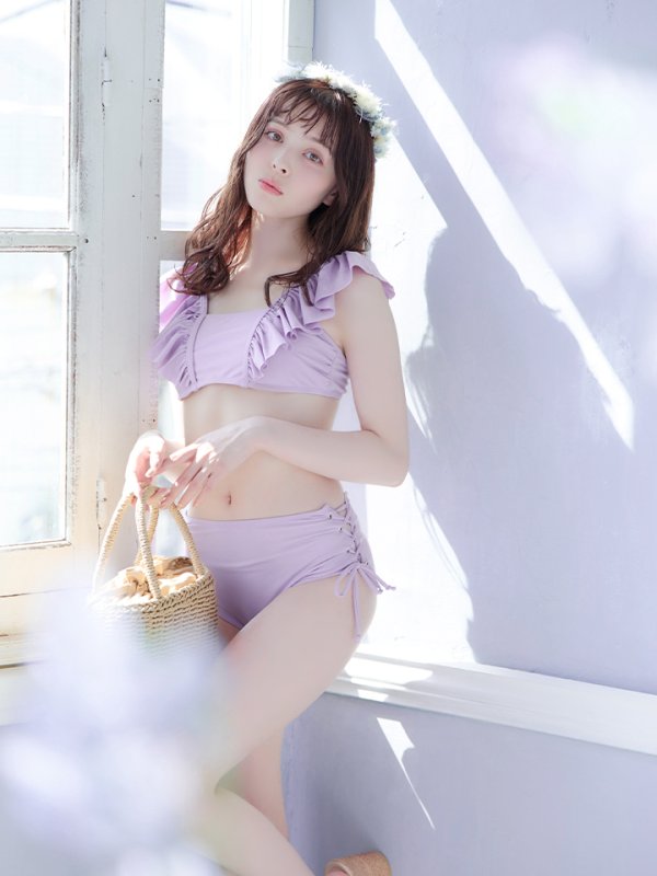 画像14: 【即日発送】【水着セール】【ビキニ】【水着】フリルショルダービキニ/ハイウエスト/無地/シンプル[YMT] (14)