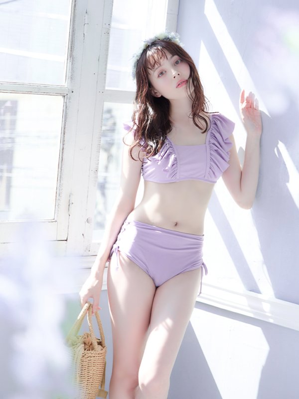 画像10: 【即日発送】【水着セール】【ビキニ】【水着】フリルショルダービキニ/ハイウエスト/無地/シンプル[YMT] (10)