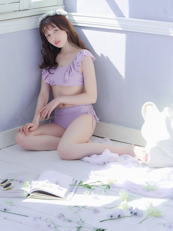 画像29: 【即日発送】【水着セール】【ビキニ】【水着】フリルショルダービキニ/ハイウエスト/無地/シンプル[YMT] (29)