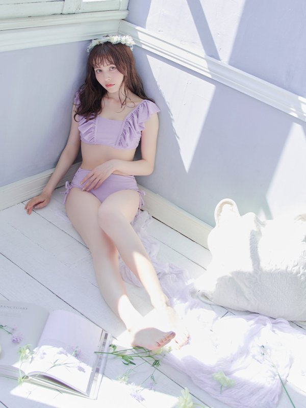 画像27: 【即日発送】【水着セール】【ビキニ】【水着】フリルショルダービキニ/ハイウエスト/無地/シンプル[YMT] (27)