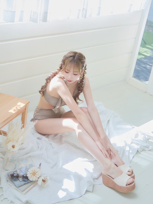 画像15: 【即日発送】【水着セール】【ビキニ】【水着】フリルショルダービキニ/ハイウエスト/無地/シンプル[YMT] (15)