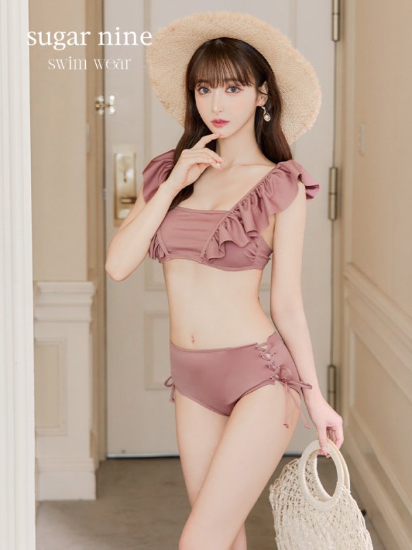 画像26: 【即日発送】【水着セール】【ビキニ】【水着】フリルショルダービキニ/ハイウエスト/無地/シンプル[YMT] (26)