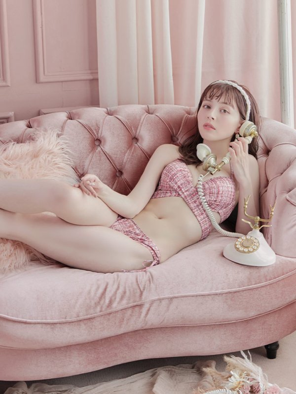 画像26: 【即日発送】【ビキニ】【水着】ツイードプリント バッククロスリボン クロスビキニ 2点セット[YMT] (26)