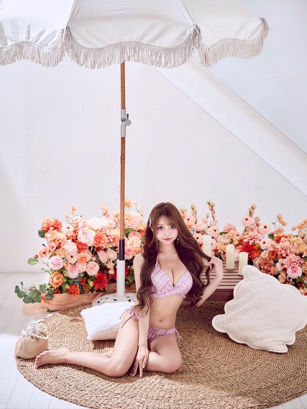 画像13: 【即日発送】【ビキニ】【水着】ツイードプリント バッククロスリボン クロスビキニ 2点セット[YMT] (13)