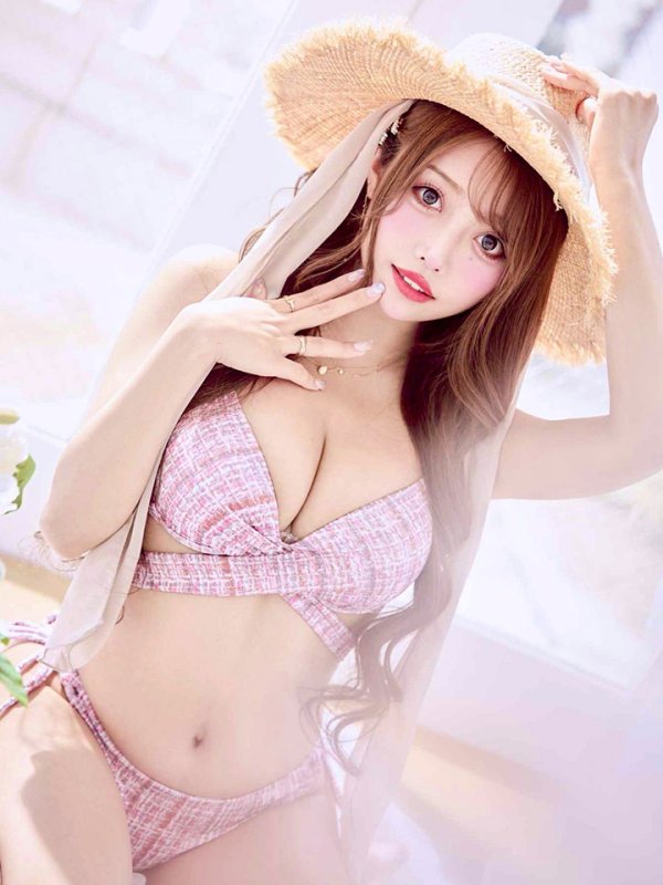 画像2: 【即日発送】【ビキニ】【水着】ツイードプリント バッククロスリボン クロスビキニ 2点セット[YMT] (2)