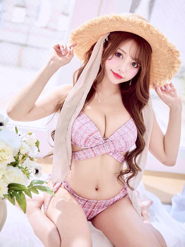 画像3: 【即日発送】【ビキニ】【水着】ツイードプリント バッククロスリボン クロスビキニ 2点セット[YMT] (3)