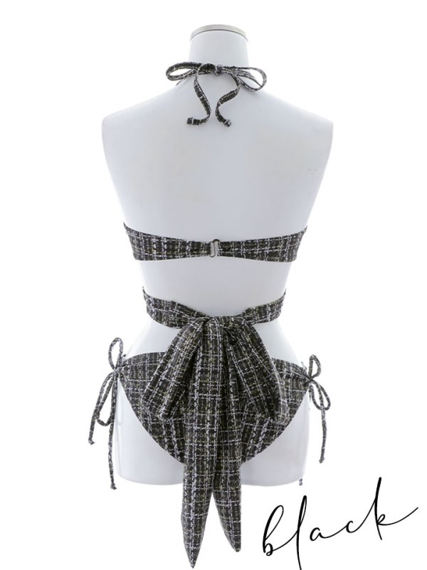 画像28: 【即日発送】【ビキニ】【水着】ツイードプリント バッククロスリボン クロスビキニ 2点セット[YMT] (28)