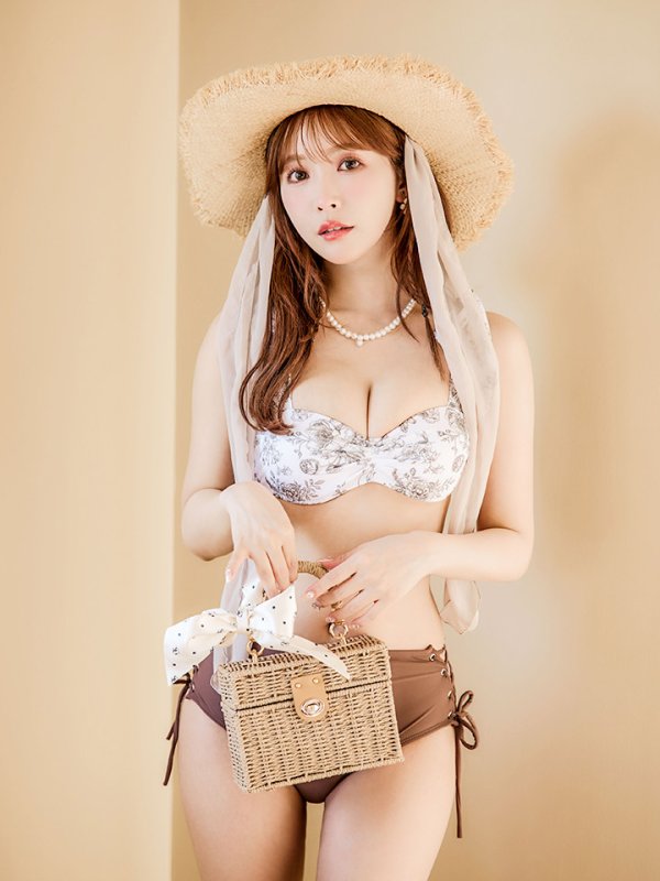 画像5: 【即日発送】【ビキニ】【水着】トワルドジュイ柄 / ショルダーリボンビキニ[YMT] (5)