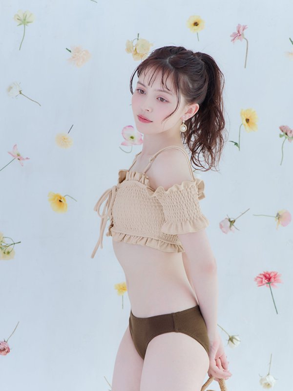 画像11: 【即日発送】【水着セール】【ビキニ】【水着】オフショルビキニ /無地/シャーリング/ニット/2点セット[YMT] (11)