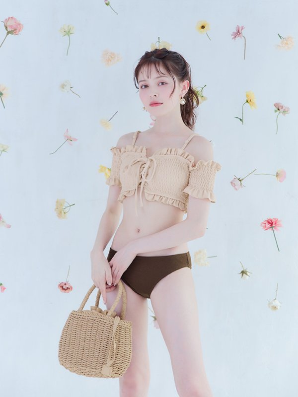 画像15: 【即日発送】【水着セール】【ビキニ】【水着】オフショルビキニ /無地/シャーリング/ニット/2点セット[YMT] (15)