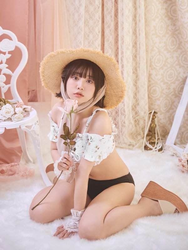 画像6: 【即日発送】【ビキニ】【水着】オフショルビキニ /花柄/シャーリング/ニット/2点セット[FB01] (6)