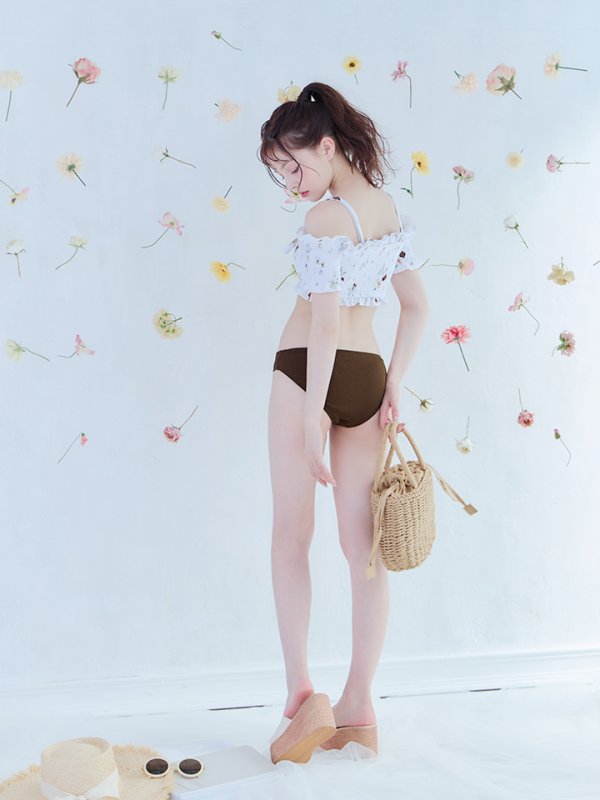 画像12: 【即日発送】【ビキニ】【水着】オフショルビキニ /花柄/シャーリング/ニット/2点セット[YMT] (12)