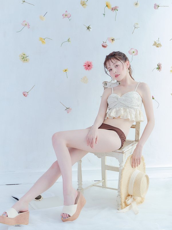 画像18: 【即日発送】【ビキニ】【水着】フリルレースビキニ /ベアトップ/ペプラム/2点セット[YMT] (18)