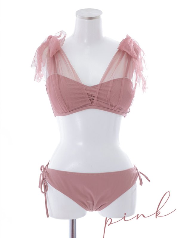 画像45: 【即日発送】【ビキニ】【水着】チュールリボン バストアップ ビキニ 2点セット[YMT] (45)