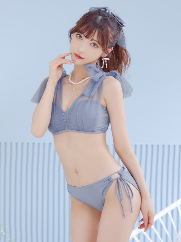 画像4: 【ノベルティ対象】【ビキニ】【水着】チュールリボン バストアップ ビキニ 2点セット[YMT]【一部予約 / 6月上旬-6月中旬発送予定】 (4)