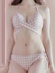 画像18: 【ビキニ】【水着】千鳥格子柄  バッククロスリボン クロスビキニ 2点セット[YMT] (18)