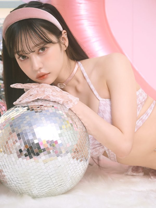 画像7: 【ビキニ】【水着】千鳥格子柄  バッククロスリボン クロスビキニ 2点セット[YMT] (7)