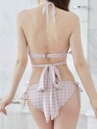画像39: 【ビキニ】【水着】千鳥格子柄  バッククロスリボン クロスビキニ 2点セット[YMT] (39)