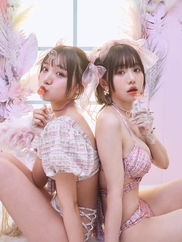 画像10: 【即日発送】【ビキニ】【水着】パフスリーブ 2way ツイードプリント ビキニ 2点セット[YMT] (10)